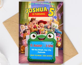 Invitación de cumpleaños de Toy Story, temática de Josué 5, plantilla editable de Canva (descarga digital)