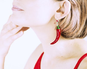 Red Chili Peppers Earrings | dangle long, vegetables