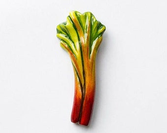 Pieplant Rhubarb Brooch, Funny Bright Vegetables vVegetarian Veggie Jewelry