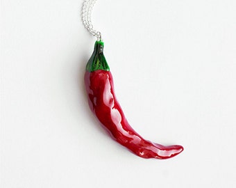 Red Chilly Pepper Necklace, garnet red pendant necklace, bright fashion jewelry, vegetables jewelry