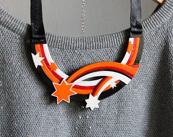 Shooting Stars Bib Necklace | wooden chunky statement neon necklace pop art 80s style