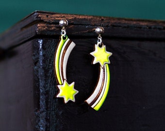 Shooting Stars Stud Earrings | neon yellow meteors pop art jewelry