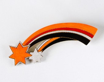 Shooting Stars Wooden Brooch, Orange Neon Meteors pin