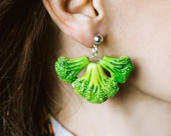 Broccoli Earrings, Vegetables Funny Vegetarian Farmhouse Gardener Jewelry