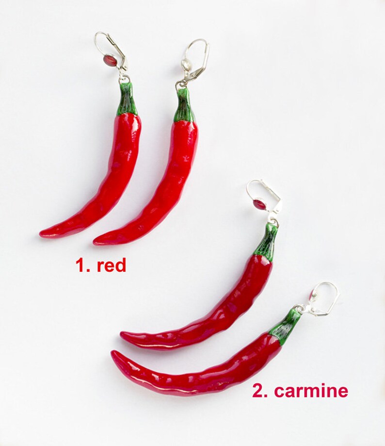 Red Chili Peppers Earrings dangle long, vegetables image 3