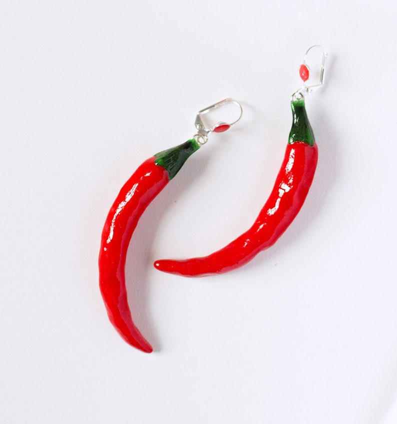 Red Chili Peppers Earrings dangle long, vegetables image 9