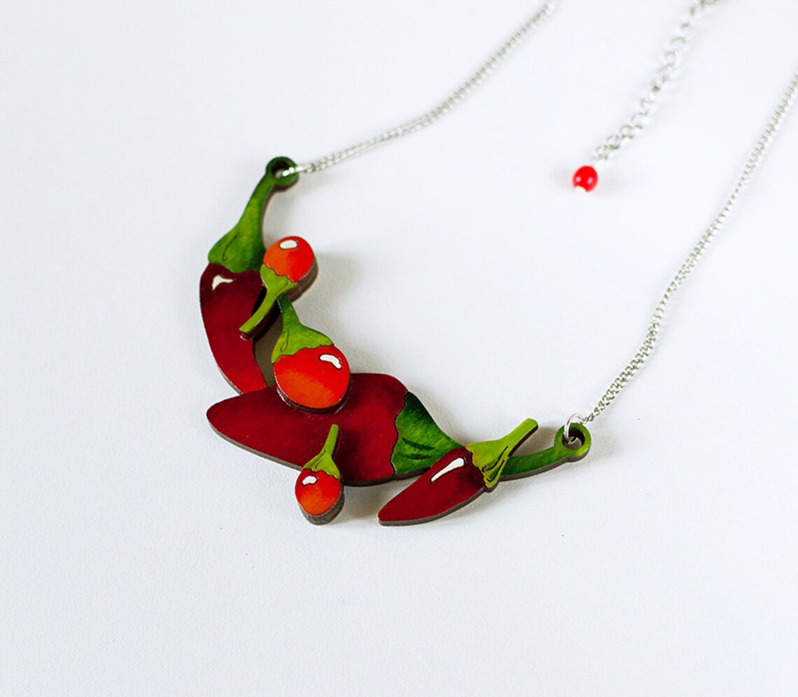 Chili Peppers Necklace Wooden Jewelry Mother's Day Gift Etsy
