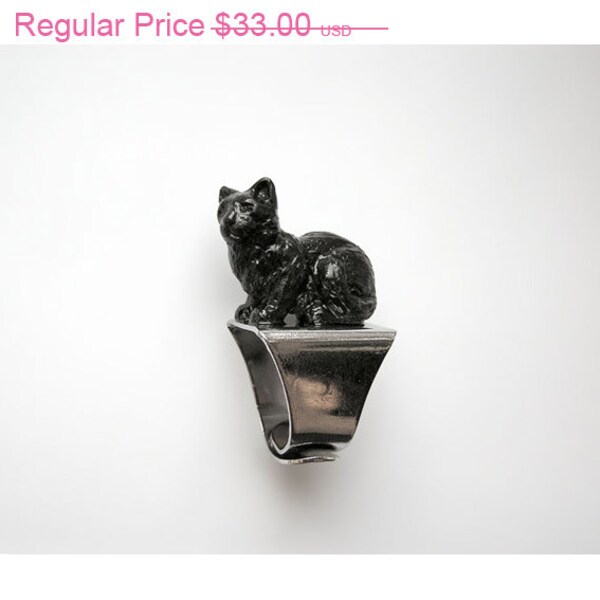 SALE. Handmade Ring Black Cat, for pet lover, cat jewelry. Christmas in July