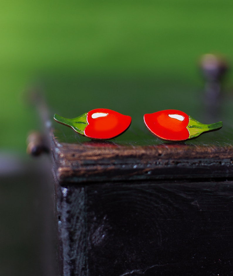 Chili Peppers Stud Earrings Hot Cherry Habanero Chile Wood Etsy