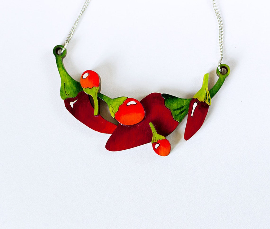 Chili Peppers Necklace Wooden Jewelry Mother's Day Gift Etsy