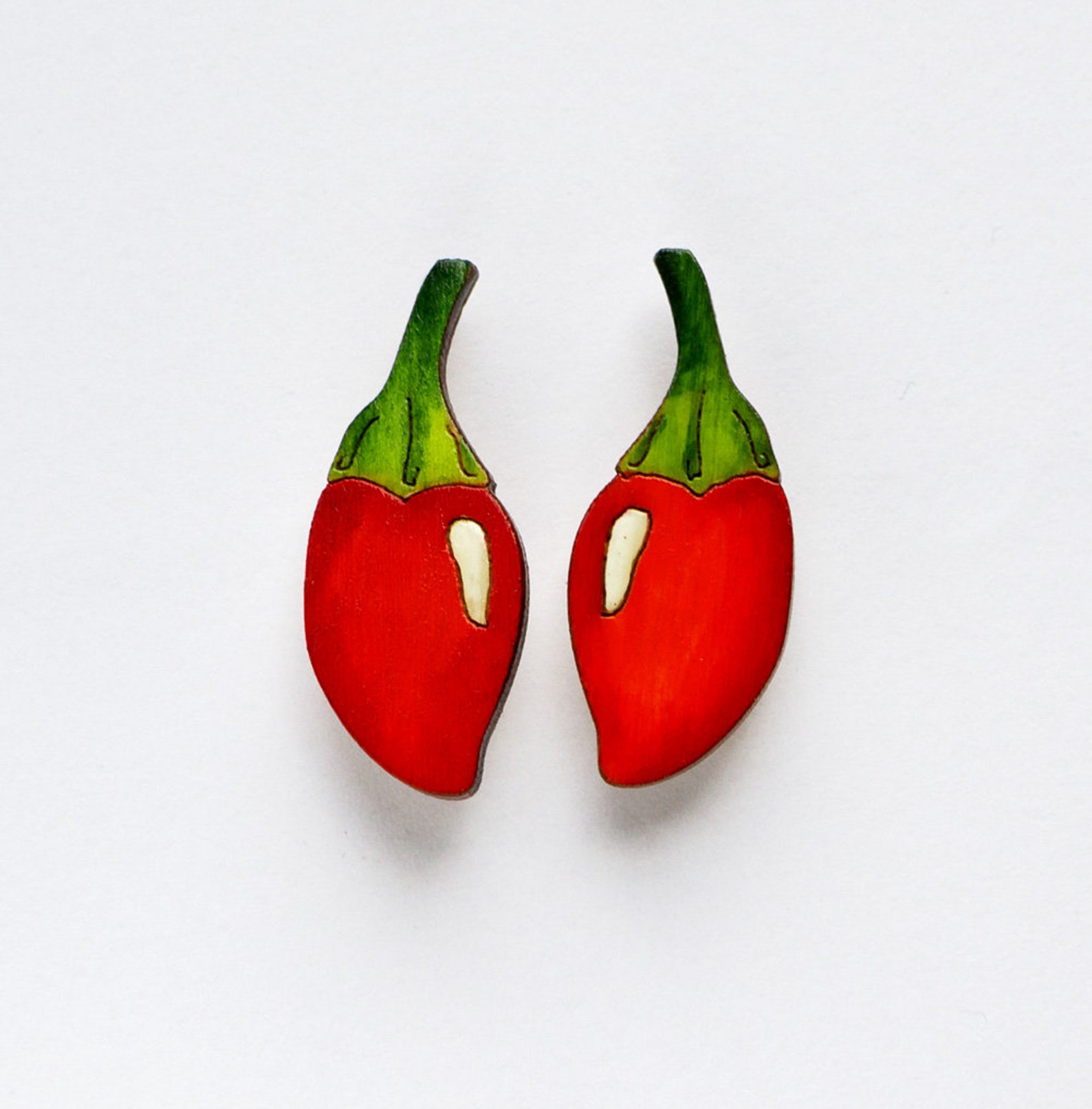 Chili Peppers Stud Earrings Hot Cherry Habanero Chile Wood Etsy