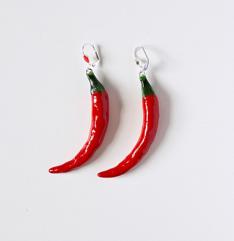 Red Chili Peppers Earrings dangle long vegetables Etsy