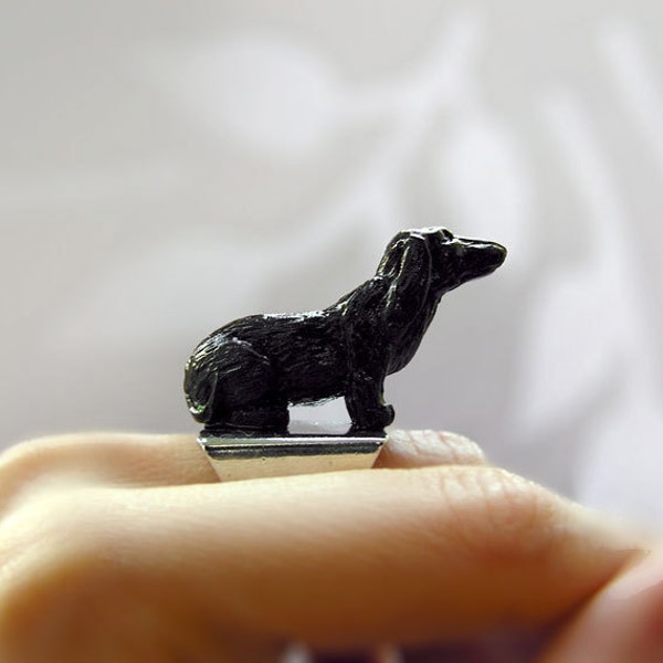 Handmade Ring "Friendly Dog" Black, for pet lovers