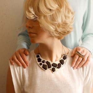 Geometric Leather Bib Necklace: Handmade Rhinestone Choker