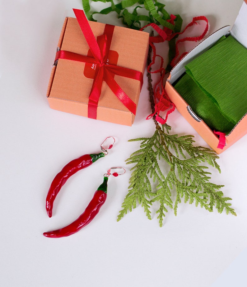 Red Chili Peppers Earrings dangle long, vegetables image 4