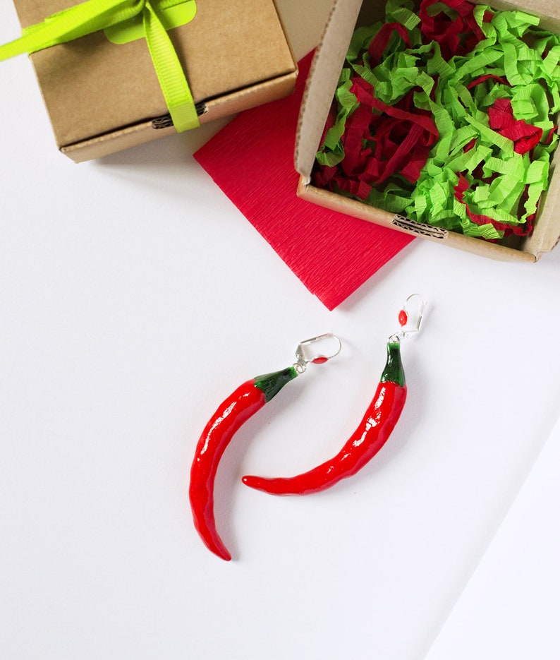 Red Chili Peppers Earrings dangle long vegetables Etsy
