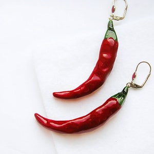 Red Chili Peppers Earrings dangle long, vegetables image 5