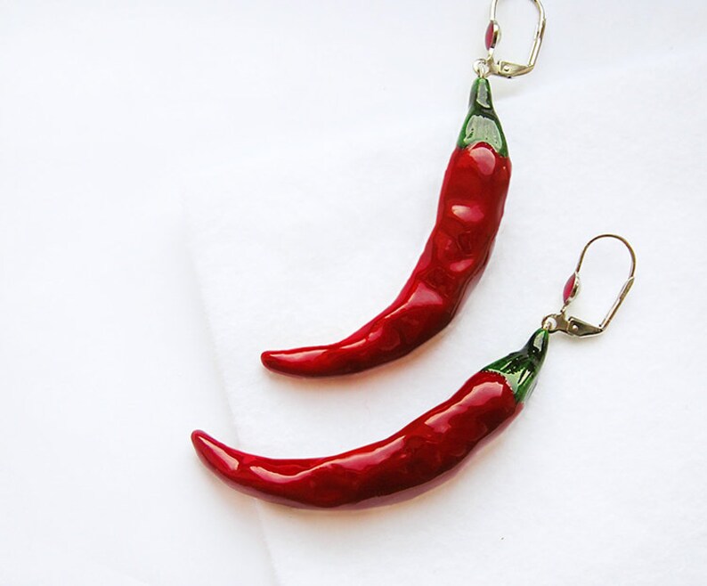 Red Chili Peppers Earrings dangle long, vegetables image 5