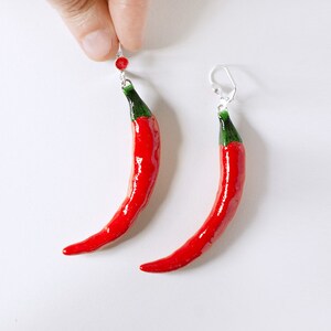 Red Chili Peppers Earrings dangle long, vegetables 1.red