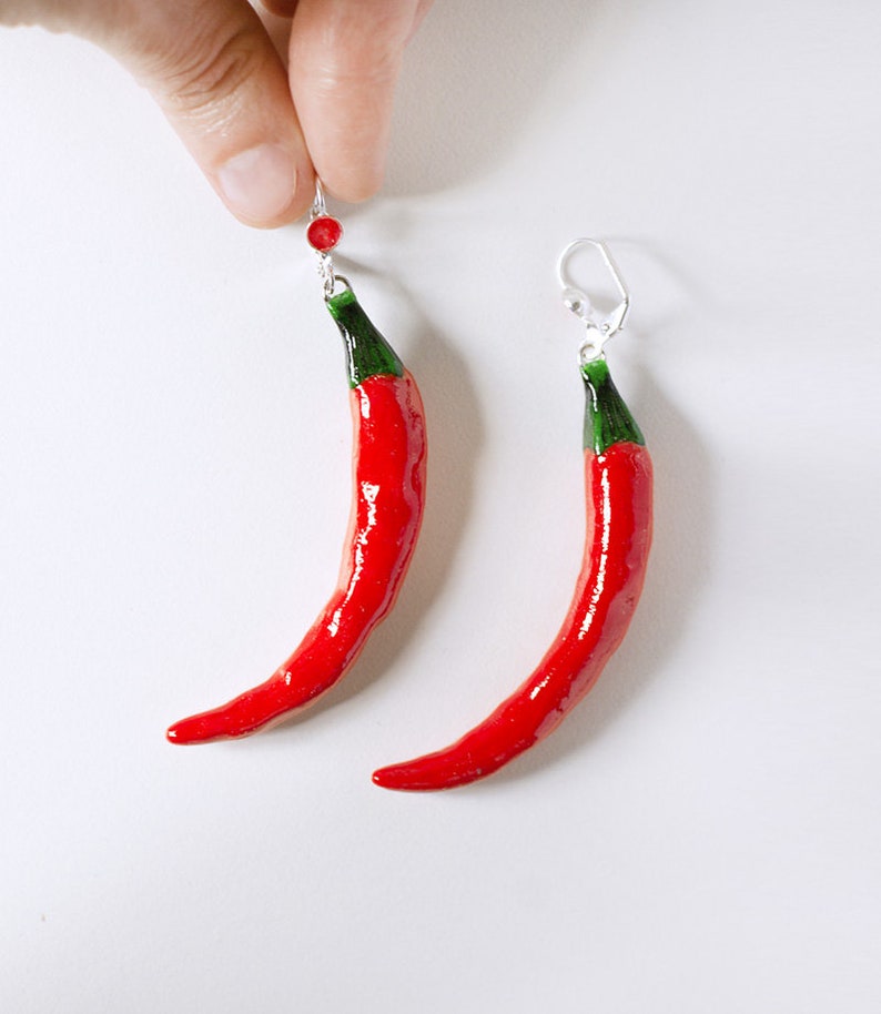 Red Chili Peppers Earrings dangle long, vegetables 1.red