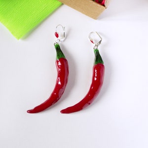 Red Chili Peppers Earrings dangle long, vegetables 2.carmine