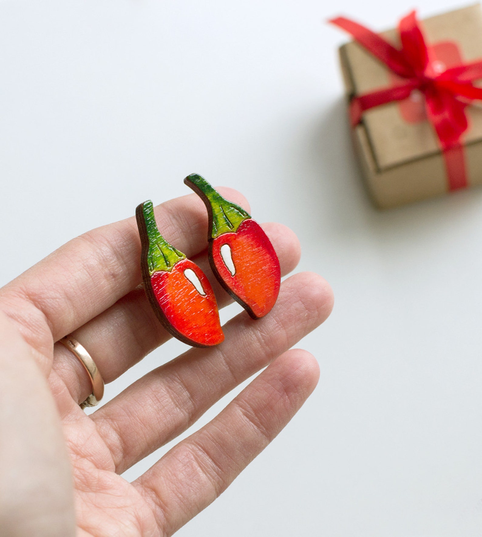 Chili Peppers Stud Earrings Hot Cherry Habanero Chile Wood Etsy