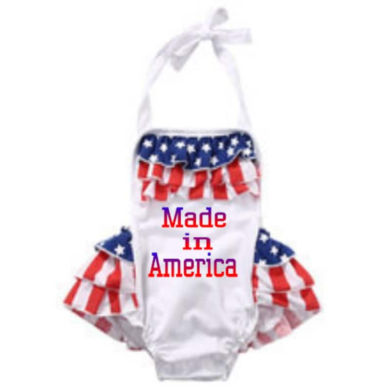 Red White and Blue 4th of July Patriotic Made in America Girl Baby Infant Onesie Outfit Romper