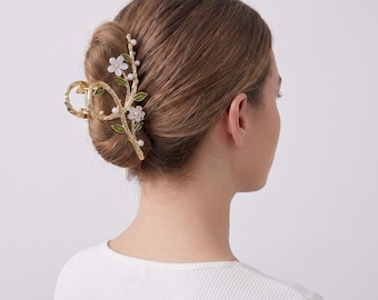 Fermaglio per capelli con fiore di perla / Fermaglio per capelli floreale in stile boho / Elegante accessorio per acconciatura raccolta / Fermaglio per capelli da donna