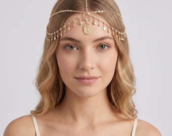 Elegante Corrente de Cabeça | Joia de Cristal para a Testa | Acessório de Cabelo para Casamento | Tiara Feminina para Festas