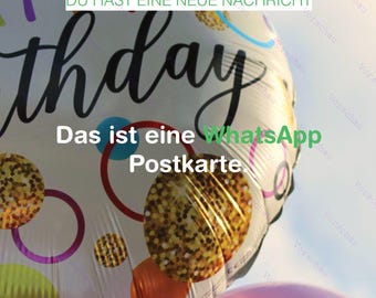 Juego de postales de cumpleaños en formato digital | 3 tarjetas de felicitación estilo Messenger | Postal de WhatsApp con diseño de pastel y globos de feliz cumpleaños