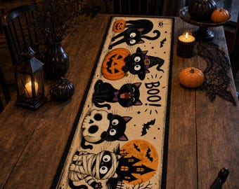 Leuke Halloween Cats and Pumpkins-tafelloper | Halloween-tafelloper
