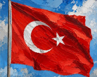 Türkiye Flag Oil Painting