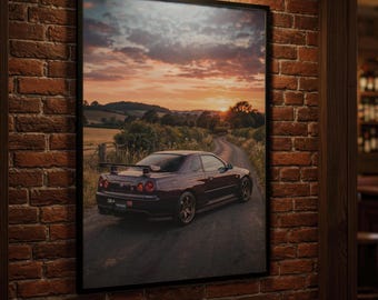 Vintage 1990s Sports Car - Nissan Skyline - Fathers Day - Cars - Landscape - Sunset