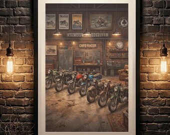 Vintage Motorbike Garage - Motorcycles - Fathers Day - Cars - Man Cave