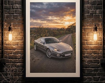 Vintage 2000s Sports Car - Aston Martin Vantage - Fathers Day - Cars - Landscape - Sunset