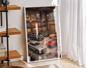 Vintage Sports Car Garage - Fathers Day - Cars - Man Cave