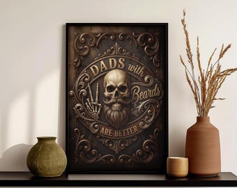 Dads With Beards Are Better Skull Art Print – Illustration Wall Decor - Poster