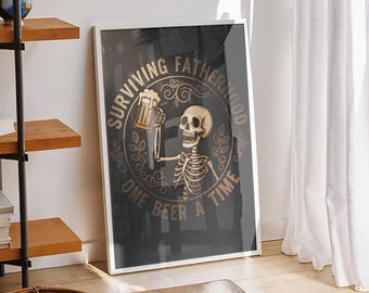 Surviving Fatherhood One Beer At A Time - Fathers Day - Art Print – Typography Wall Decor