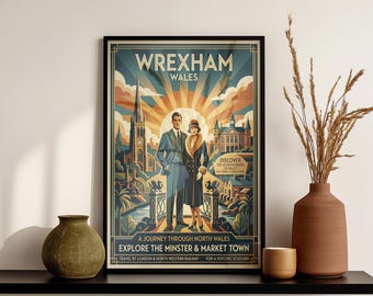 Vintage Wrexham Wales Travel Poster – Retro Railway Art Print