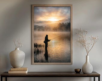 Solitary Fisherman - Fathers Day - Fishing - Lake - Landscape - Sunrise