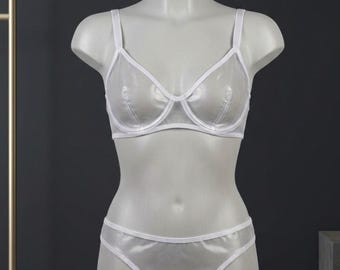 Soft Transparent PVC Women's Lingerie Set - Clear Plastic Bra and Underwear Set