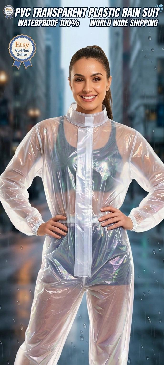 PVC Transparent Plastic Rain Suit Soft Waterproof
