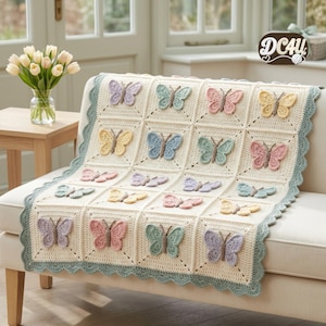 Butterfly Baby Blanket Crochet Pattern PDF, 3D Granny Square Afghan, Pastel Nursery Gift, Intermediate Digital Download