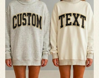 Custom Double-Sided Embroidered Mock Neck Sweatshirt, Personalized Front & Back Text Sweatshirt, Custom Applique Mock neck Pullover Gift
