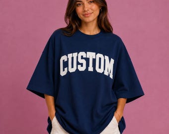 Custom Applique Unisex T-Shirt, Personalized College Letter Tee, Embroidered Name Shirt, Varsity Style Custom Text T Shirt, Made to Order