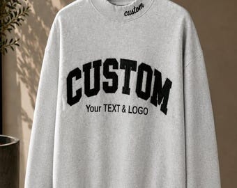 Custom Embroidered Mock Neck, Personalized Mock Neck Sweatshirt, Custom Text & Logo Crewneck, Varsity Sweatshirt, Unisex Gift