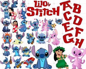 Pacote de imagens PNG do Stitch, fonte e clipart de aniversário em PNG (download digital)