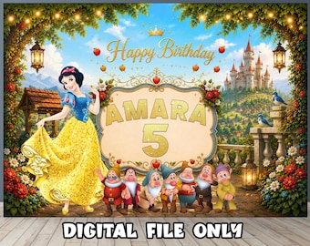 Snow White Birthday Backdrop : Party Banner & Background --- Digital File ---