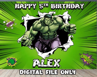 Hulk Birthday Backdrop : Party Banner & Background --- Digital File ---