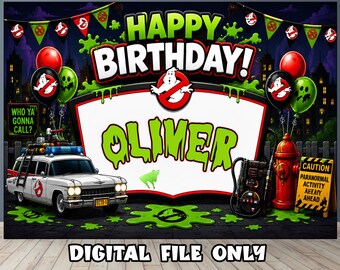 Sfondo per compleanno a tema Ghostbusters: striscione e sfondo per feste --- File digitale ---